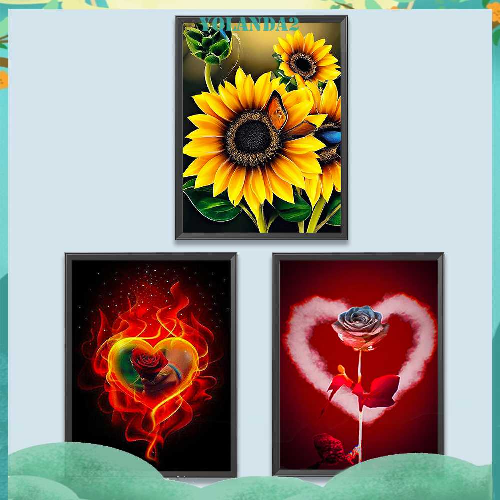 Tranh Đính Đá Kim Cương Toàn Bộ 5D DIY Hình Vẽ Hoa Trang Trí Nhà Cửa