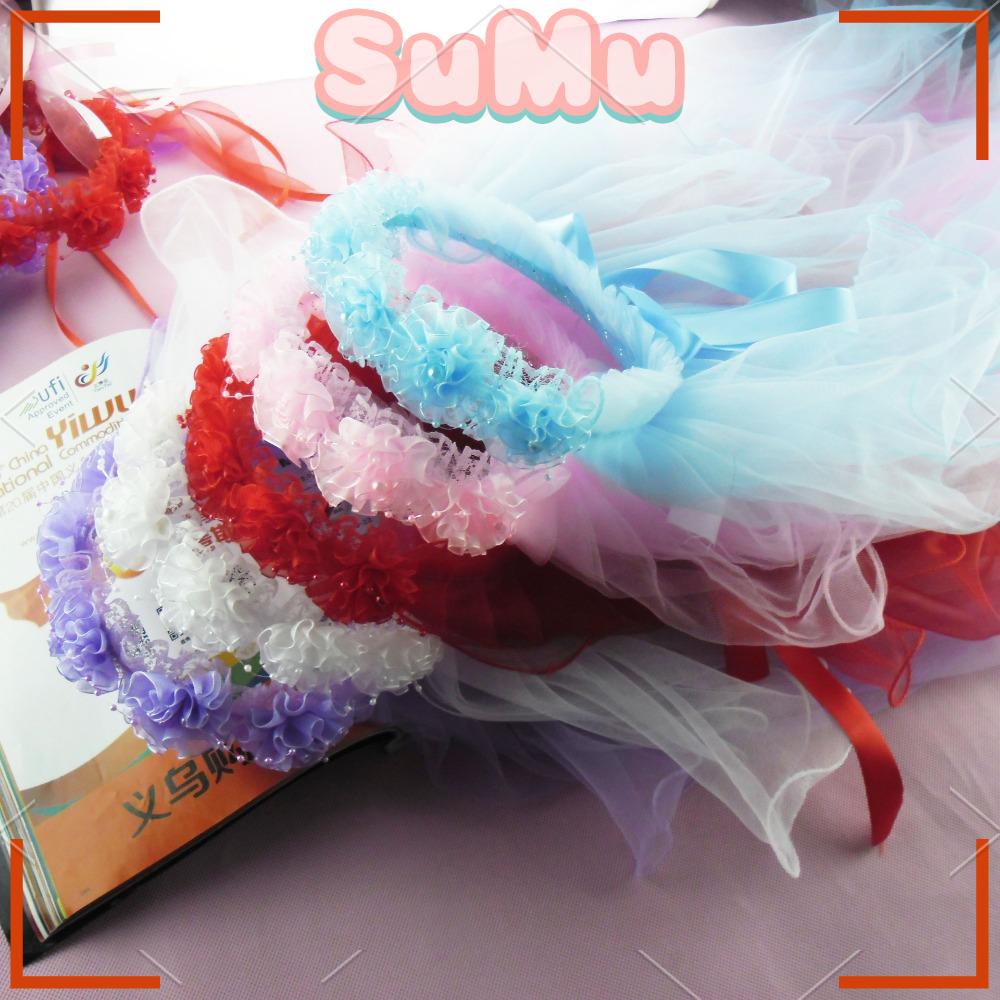 Vòng Hoa Đội Đầu Bằng Vải Tuyn Dễ Thương Cho Cô Dâu