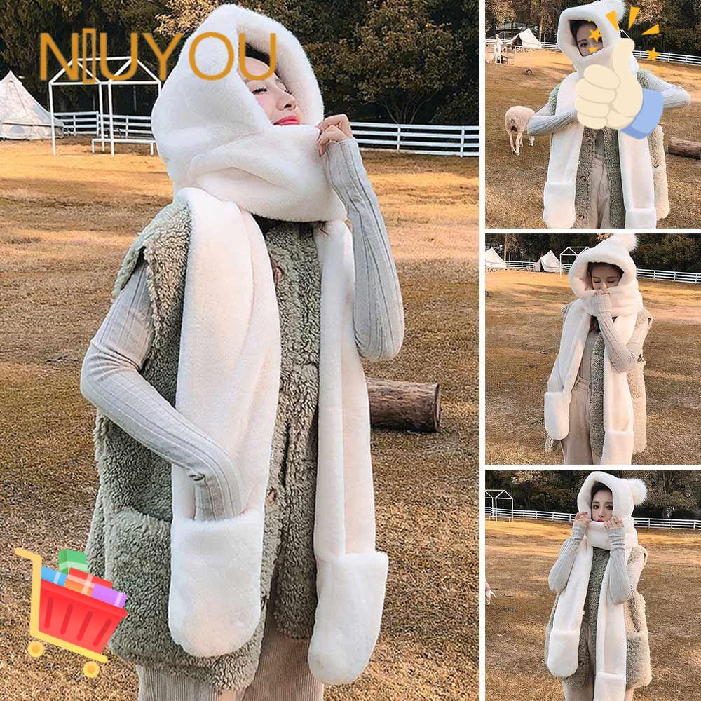 Mũ Trùm Đầu Kiêm Khăn Choàng Cổ Bằng Vải Bông Dày Hai Lớp Giữ Ấm Mùa Đông Kiểu Dáng Dễ