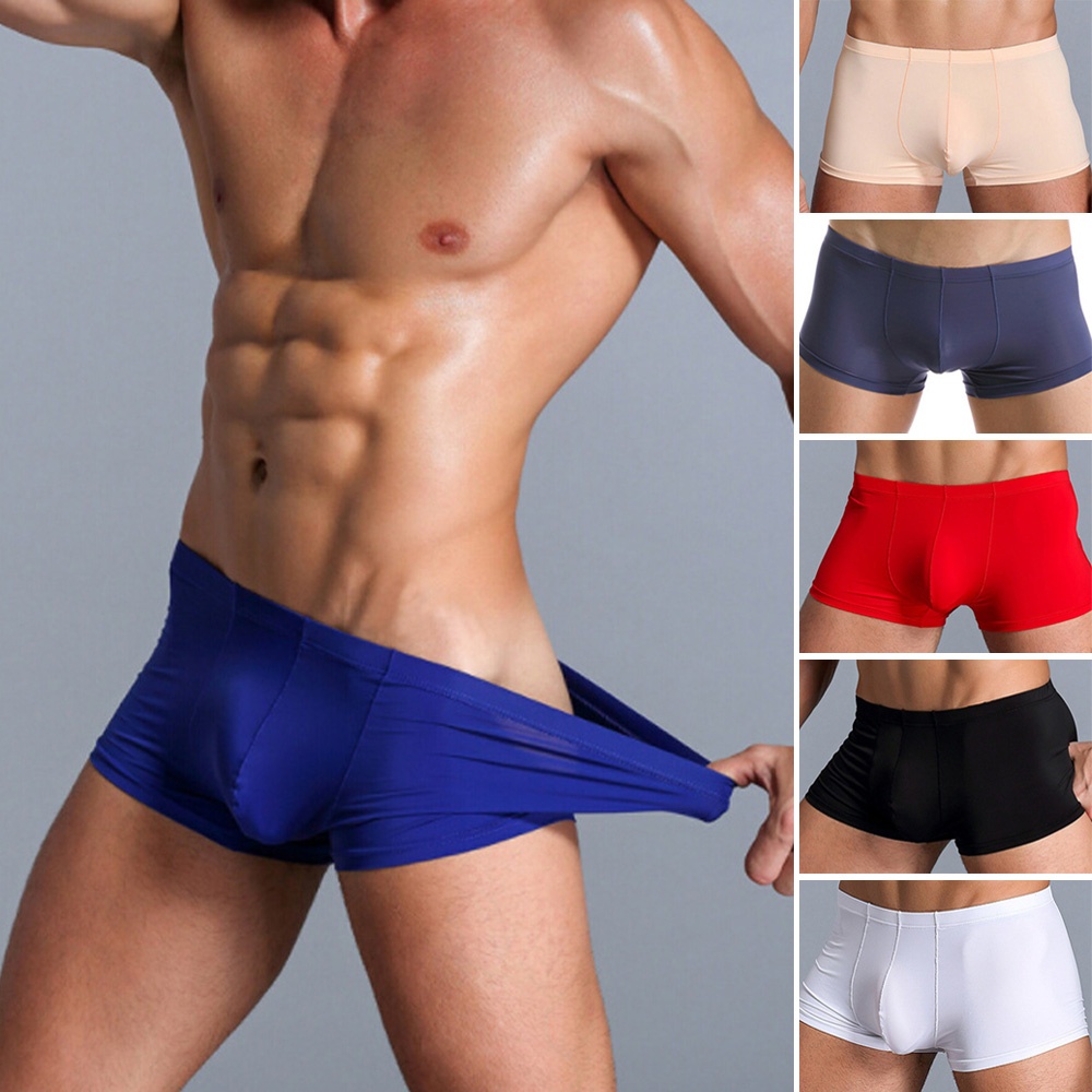 Quần Lót Lụa Lạnh Siêu Mỏng Thoáng Khí Mềm Mại Màu Trơn Cho Nam