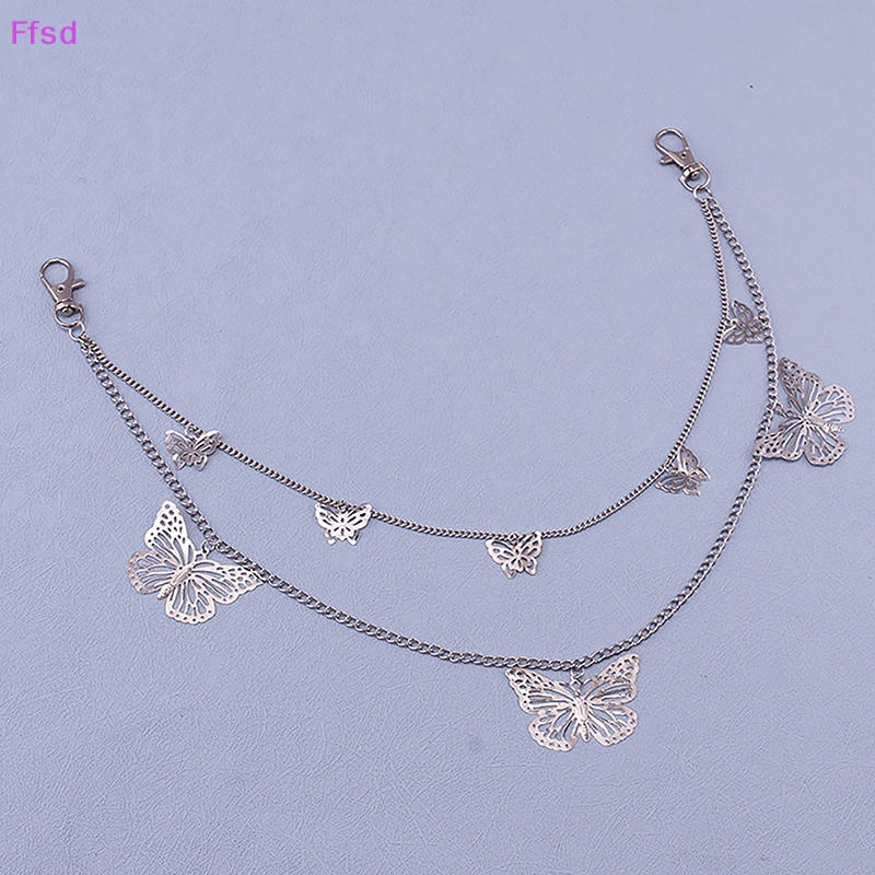 Móc Khóa Dây Xích Hai Lớp Hình Bướm Rỗng Phong Cách Hip Hop Thời Trang Cho Nam Và Nữ