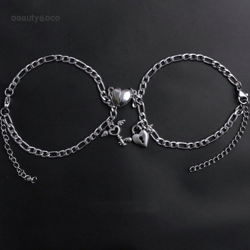 Beautycoco🍊Vòng Tay Cặp Đôi Bằng Thép Không Gỉ Khóa Nam Châm Hình Trái Tim Đơn Giản