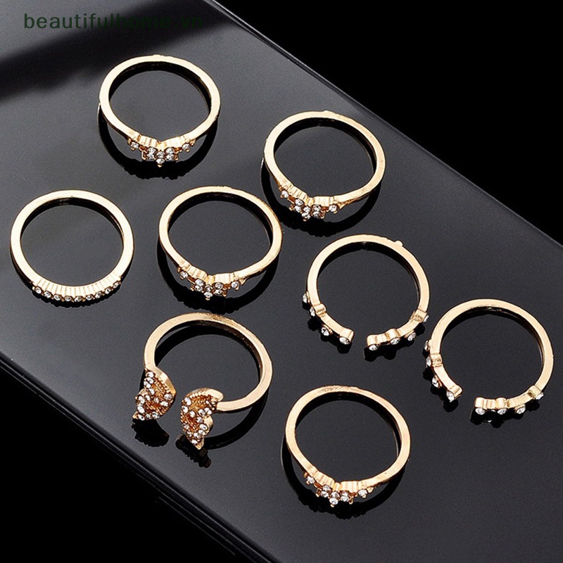 Set 8 Nhẫn Đeo Khớp Ngón Tay Phong Cách Bohemian Thời Trang Cho Nữ