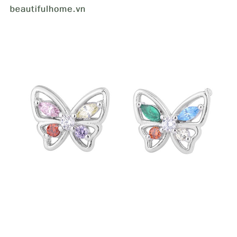 Bông Tai Hình Bướm Rỗng Đính Đá Zircon Nhiều Màu Sắc Dễ Thương Cho Nữ