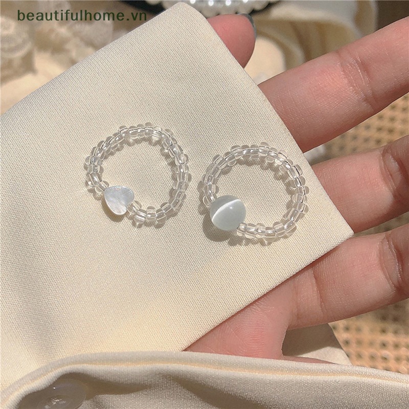 Bộ 2 Nhẫn Đính Đá Opal Hình Trái Tim Dây Điều Chỉnh Được Thời Trang Mùa Hè Hàn Quốc Dành Cho Bạn Nữ [beauty]