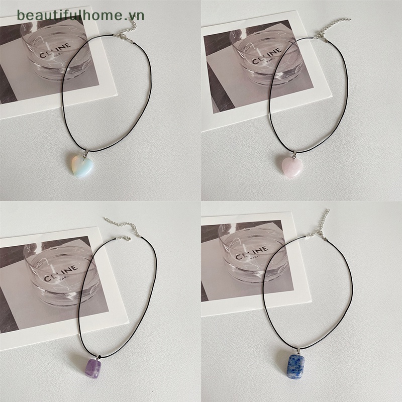 [beautifulhome] Vòng cổ Dây Đen Mặt Đá Vuông / Trái Tim Phong Cách Vintage Đơn Giản Dành Cho Nam Nữ Làm Đẹp [beauty]