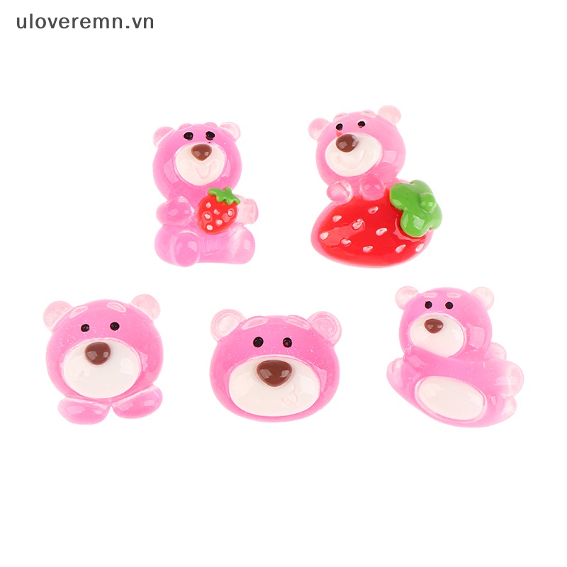 Bộ 5 Gấu Dâu Tây Mini Bằng Nhựa Phát Quang Trang Trí Sân Vườn