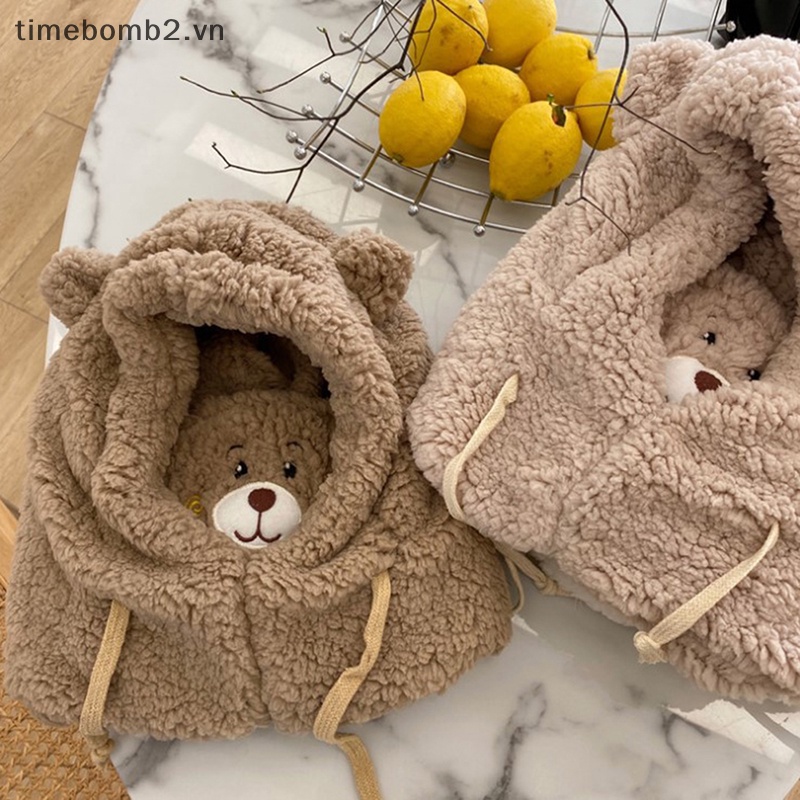 Mũ Trùm Đầu Kiêm Khăn Choàng Cổ Giữ Ấm Chống Gió Hình Tai Gấu Dễ Thương Cho Học Sinh .