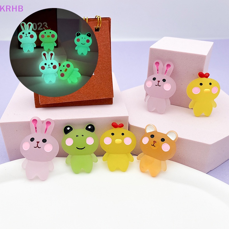 Set 2 Mô Hình Gấu / Thỏ / Ếch Mini Dạ Quang Trang Trí Nhà Búp Bê Mới