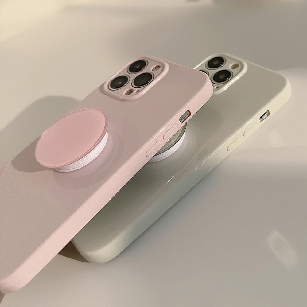 Ốp Điện Thoại TPU Mềm Chống Sốc Màu Trơn Có Giá Đỡ Tròn Cho IPhone 11 14 13 12 Pro Max