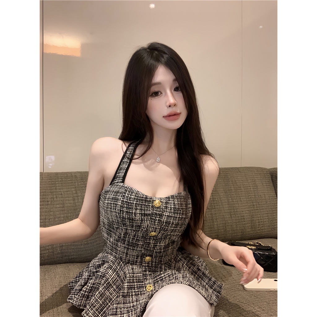 Áo Hai Dây Vải Tweed Dáng Ôm Thời Trang Mùa Hè Quyến Rũ Cho Nữ