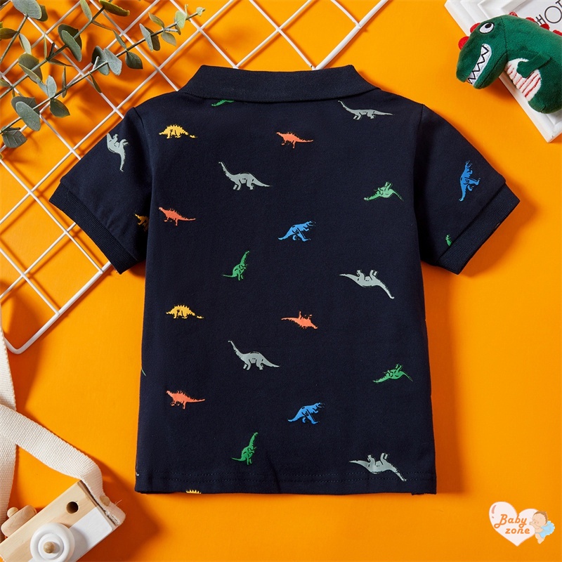 Áo polo Tay Ngắn In Họa Tiết Khủng Long Hoạt Hình Thời Trang Mùa Hè Cho Bé Trai Từ 2-7 Tuổi