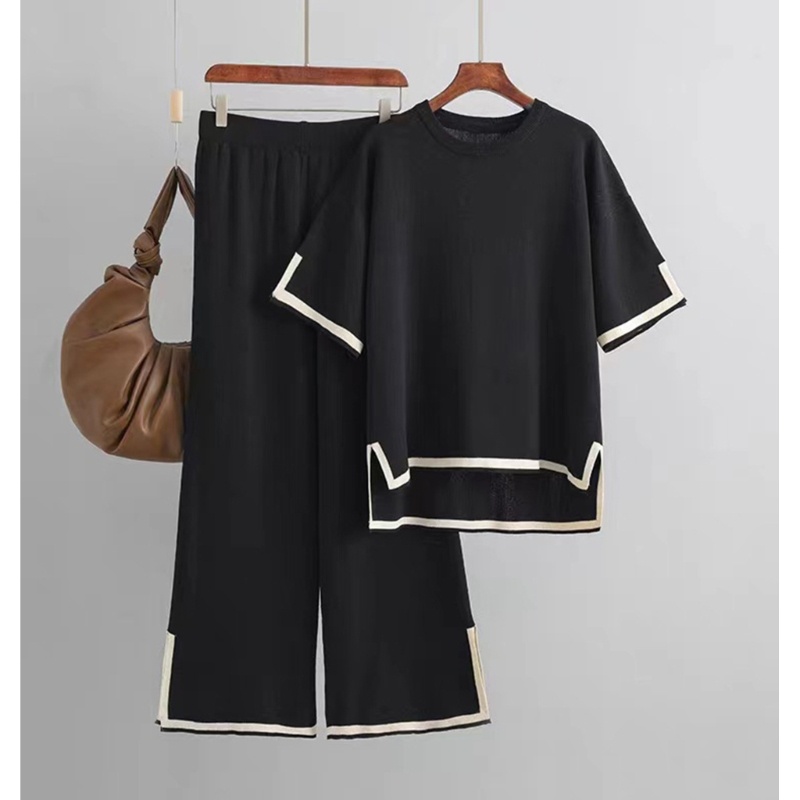 Set Áo Sơ Mi Tay Ngắn Cổ Tròn + Quần Dài Lưng Cao Thời Trang Công Sở Quyến Rũ