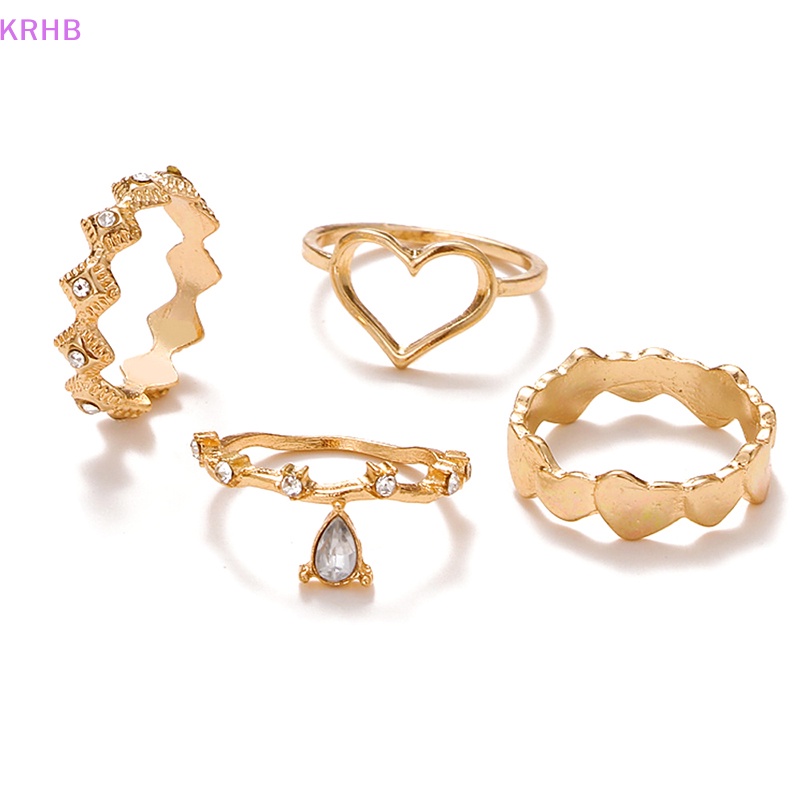 Bộ 4 Nhẫn Thời Trang Hàn Quốc Đính Đá Hình Trái Tim Cho Nữ Mới