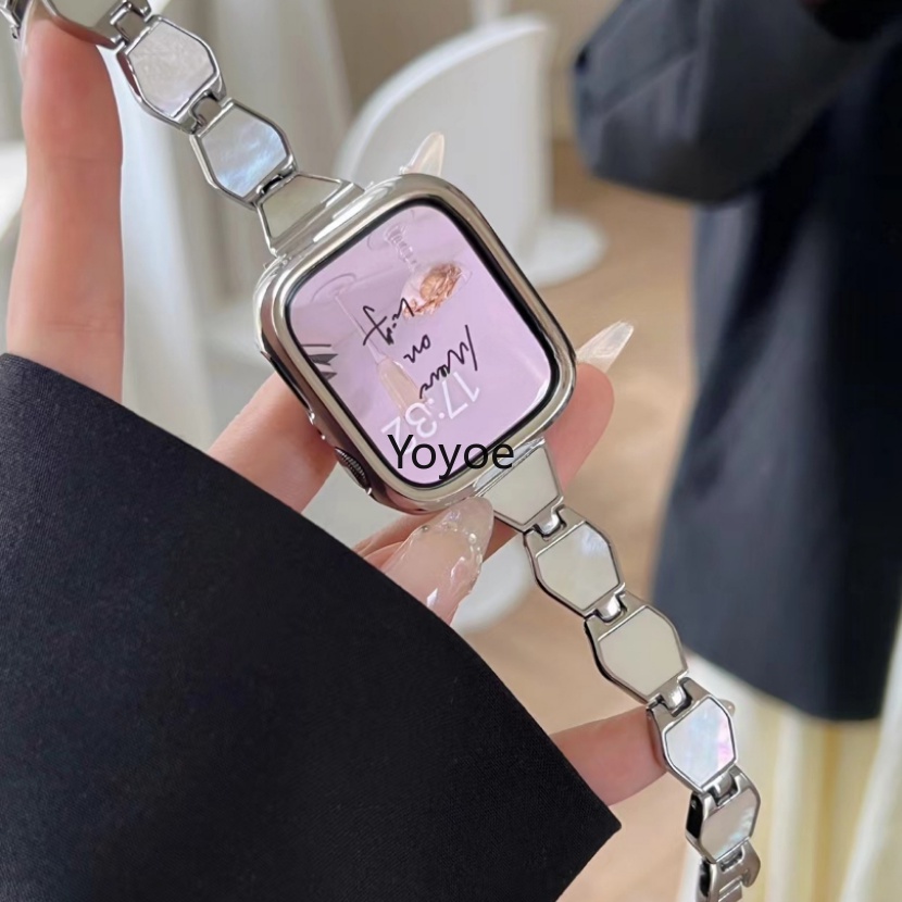 Dây Đeo Đồng Hồ Bằng Hợp Kim + Vỏ Sò Thời Trang 49mm 8 7 45mm 41mm 41mm 38mm Cho iwatch 6 5 4 3 SE 44mm 42mm 40mm