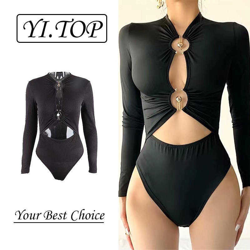 Jumpsuit Tay Dài Cài Nút Kim Loại Thiết Kế Mới Thời Trang Mùa Hè Quyến Rũ Cho Nữ