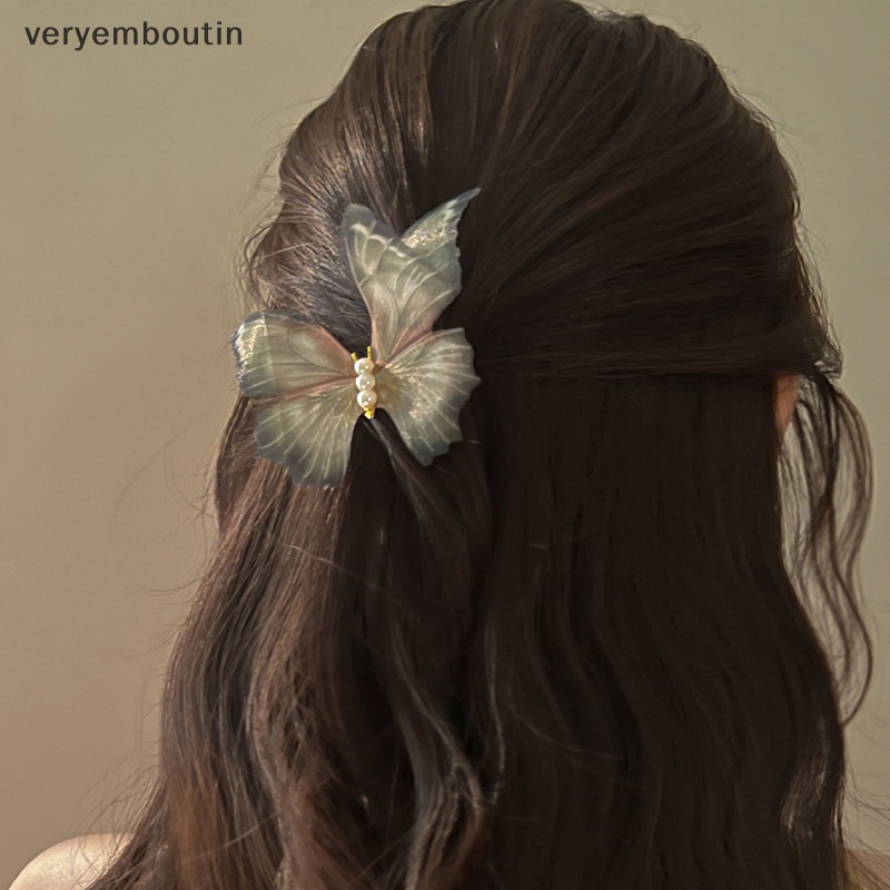 Kẹp Tóc Hình Bướm Hai Lớp Đính Ngọc Trai Lãng Mạn Phong Cách Cổ Điển Ngọt Ngào Dành Cho Bạn Nữ n