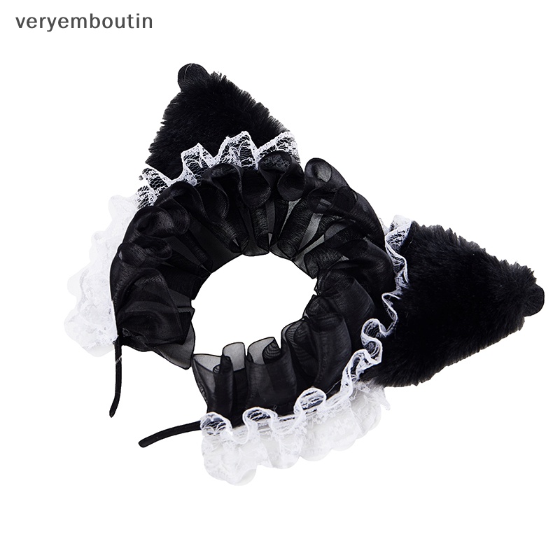 Băng Đô Cài Tóc Hình Tai Quỷ Hoạt Hình Phối Ren Phong Cách Gothic Dễ Thương