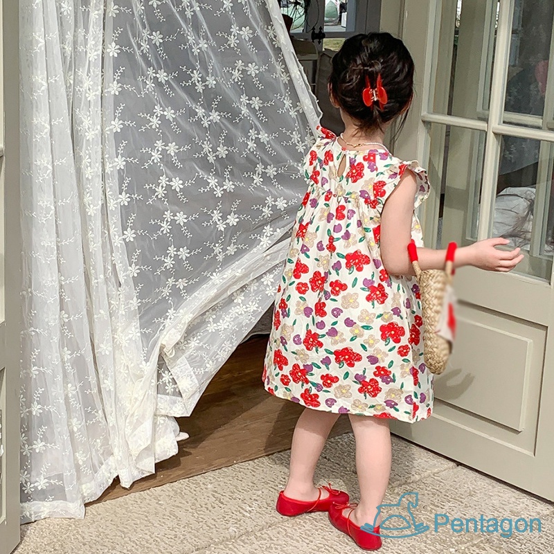 Đầm Dự Tiệc Dài Đến Đầu Gối Phối Bèo Ngọt Ngào Thời Trang Mùa Hè Cho Bé Gái
