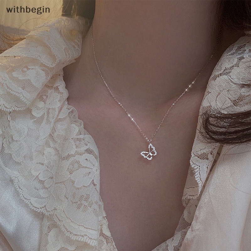Vòng cổ Bạc Mặt Hình Bướm Rỗng Đính Đá Zircon Lấp Lánh Thời Trang Cho Nữ