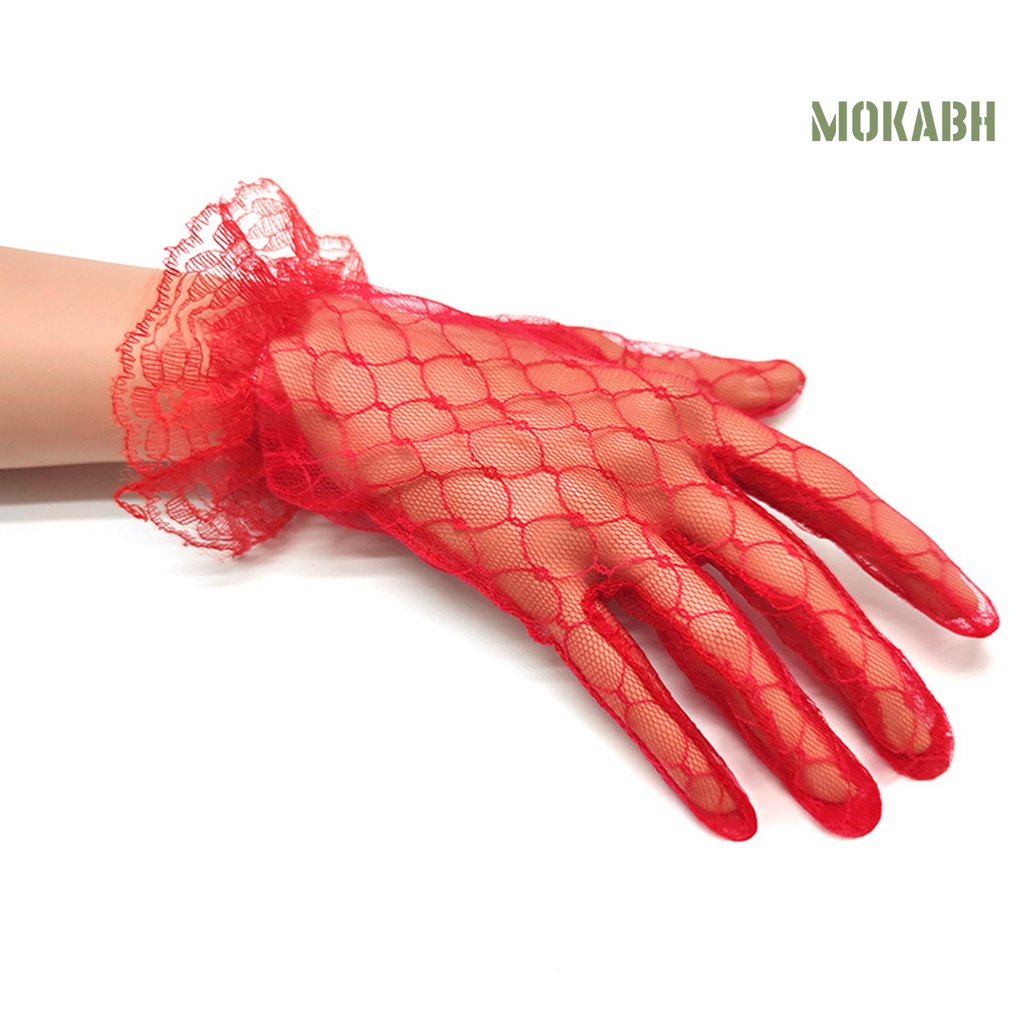 1 Đôi Găng Tay Cô Dâu Phối Ren Lưới Màu Trơn Thiết Kế Thanh Lịch