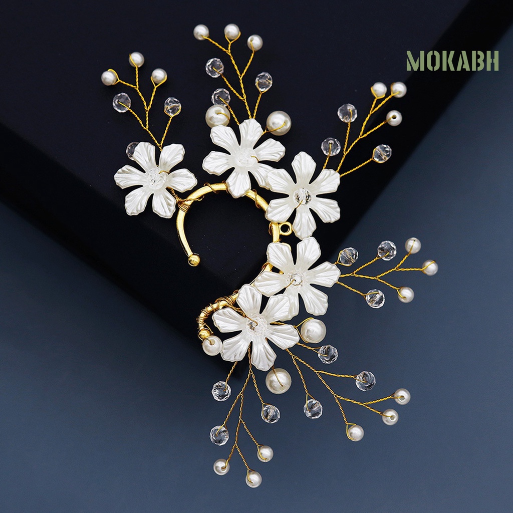 Khuyên Kẹp Vành Tai Đính Đá / Ngọc Trai Giả Không Cần Xỏ Lỗ Dành Cho Cô Dâu