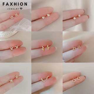 Faxhion 14K saudi Mini Cubic Zircon Vòng Bông Tai Nhỏ Không Gây Dị Ứng Xuyên Tai Nữ Phụ Kiện Trang Sức