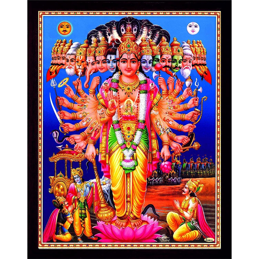 Chúa tể Vishnu khoe Vradh Roopa của mình trong cánh đồng Mahabharat Battel trong Frount of Arjun và 