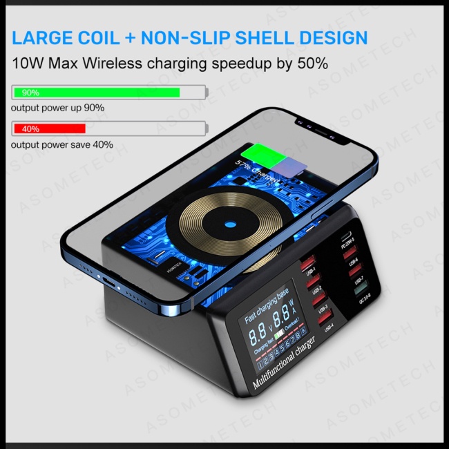 Đế Sạc Nhiều Cổng USB 100w PD18w 10w Có Màn Hình Hiển Thị Kỹ Thuật Số