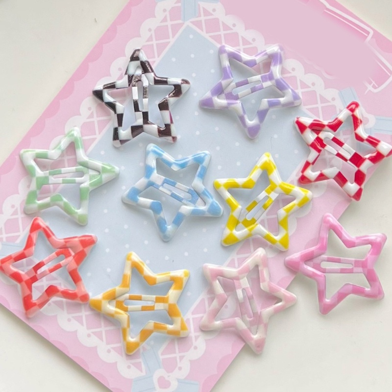 Kẹp Tóc Mái Hình Ngôi Sao / Kẻ Ô Vuông Y2K Chống Trượt Thời Trang Xuân Hè Cho Nữ