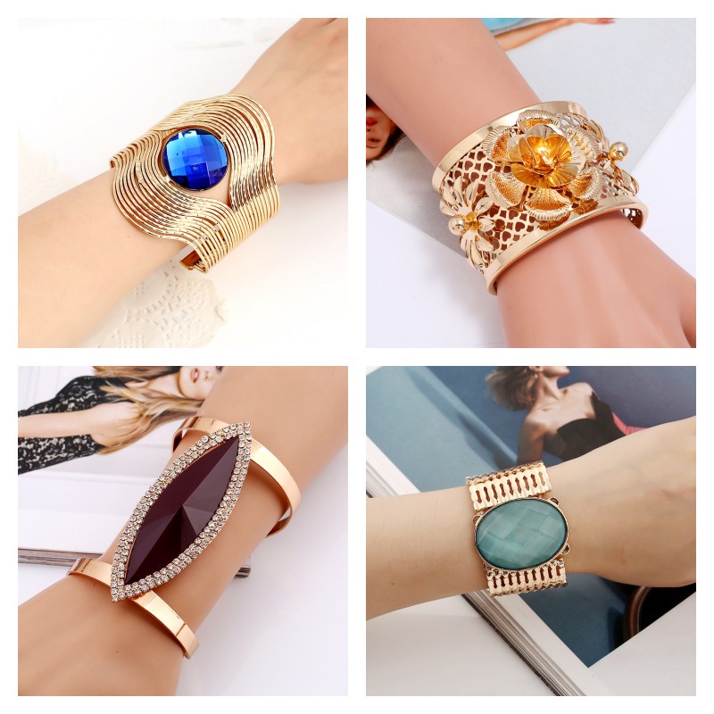 1 Vòng Tay Hợp Kim Hở Đính Đá resin Phong Cách Âu Mỹ