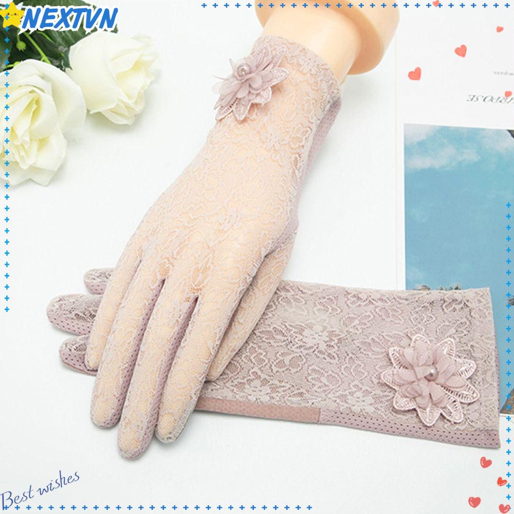 Găng Tay Lái Xe Phối Ren Hoa Thoáng Khí Cho Nữ