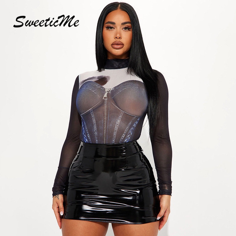 Bộ Áo Liền Quần Tay Dài Dáng Ôm Phối Màu Tương Phản Thời Trang 2023 Cho Bạn Gái