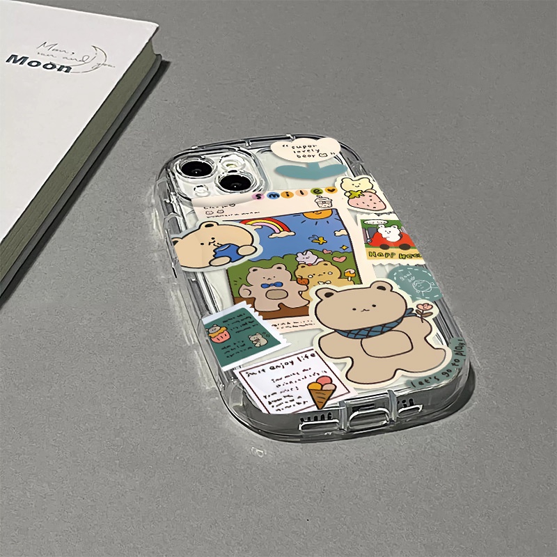 Ốp Điện Thoại Silicone Mềm Trong Suốt Chống Sốc In Hình Gấu Dễ Thương Cho IPhone 14 13 12 11 Pro Max XS X XR 8 + 7 Plus