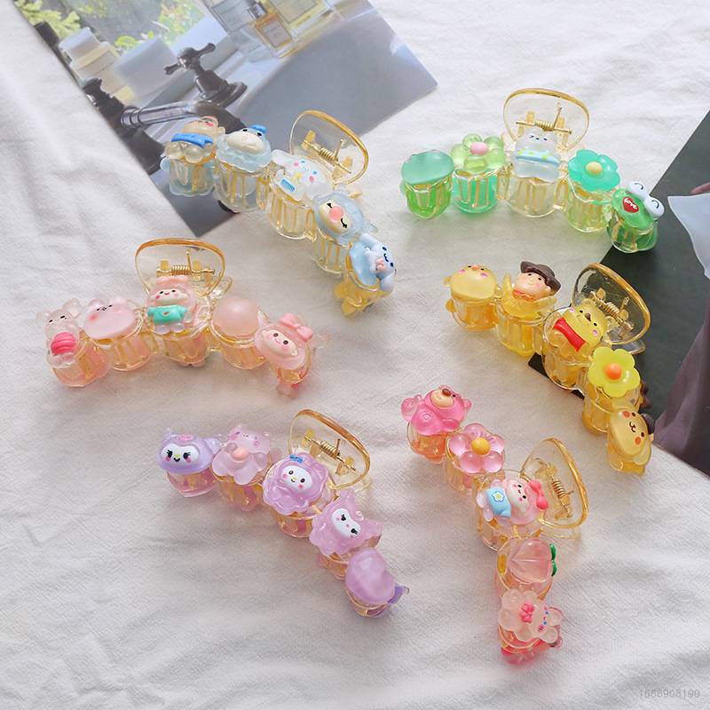 Sanrio mymelody Cinnamon Kuromi Lotso Kẹp Tóc acrylic Trong Suốt Họa Tiết Gấu Dâu Tây Dễ Thương Cho Nữ Sinh