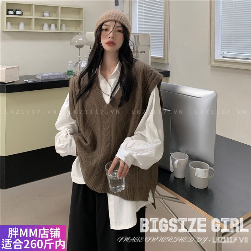 Áo gile len nữ Bigsize Áo ba lỗ kiểu Không tay cổ chữ v trơn mùa thu Phong cách Hàn Quốc Thời Trang cá tính xinh đẹp cho người mập béo nữ