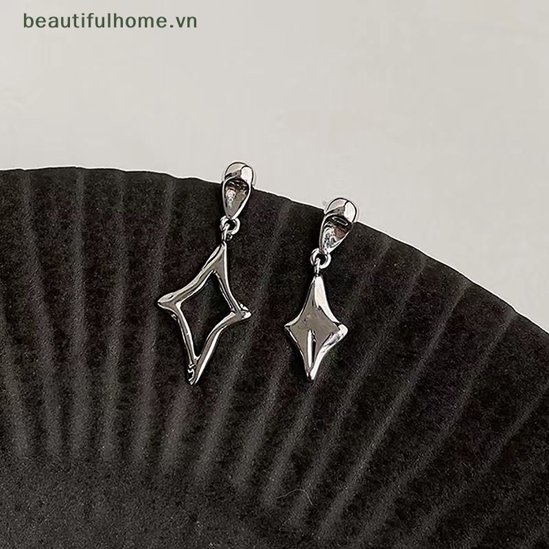 [beautifulhome] Bông Tai Ngôi Sao Rỗng Không Đối Xứng Thời Trang Đơn Giản Cá Tính Bốn Mùa Bạc Trang Sức [beauty]