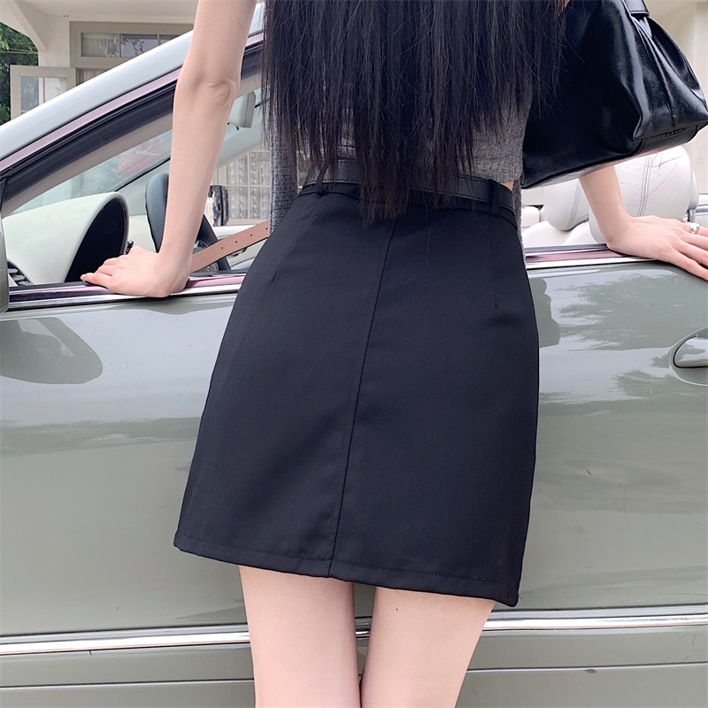 Chân Váy Chữ a Lưng Cao Màu Xám Kèm Thắt Lưng