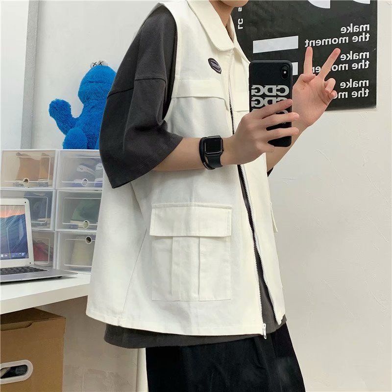 Áo Khoác Sát Nách Dáng Rộng Có Khóa Kéo Thời Trang Mùa Hè Cho Nam