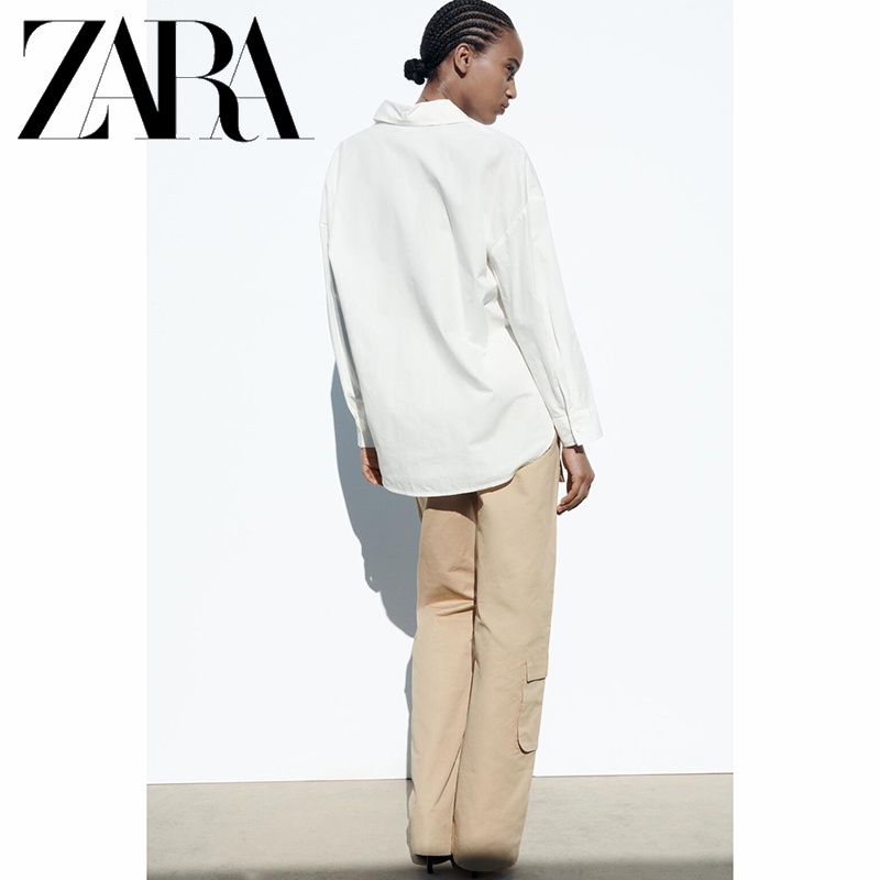 Zara Áo Sơ Mi Trắng Tay Dài Dáng Rộng Thời Trang Thanh Lịch Cho Nữ