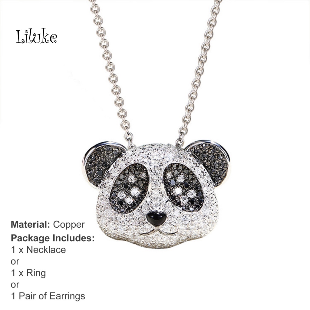 Bộ Vòng cổ + Nhẫn + Đôi Khuyên Tai Hình Gấu Trúc Xinh Xắn