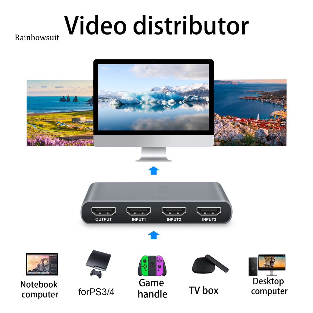 1 Bộ Chuyển Đổi Video 3 Đầu Vào 1 Đầu Ra Và Phích Cắm Và Điều Khiển Độ Phân Giải HD 4K HDMI Cho Máy Tính