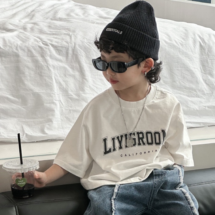 Áo Thun Cotton Ngắn Tay In Chữ Thời Trang Hàn Quốc 2023 Cho Bé Trai