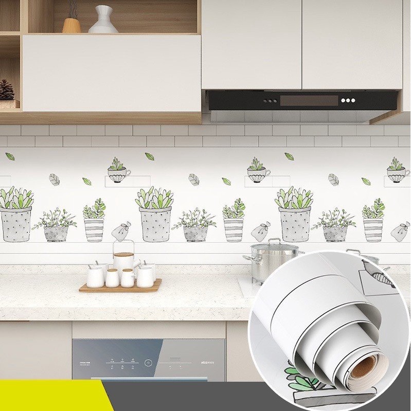 1 Mét Decal Giấy Dán Bếp Tráng Nhôm Cách Nhiệt Mẫu CHẬU CÂY XANH Khổ 60cm, Có Keo Sẵn