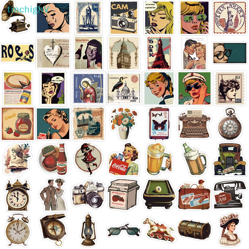 [TinchighV] Set 50 Nhãn Dán Graffiti Châu Âu Mỹ Cổ Điển Trang Trí Xe Hơi / Va Li / Điện Thoại / Tủ Lạnh [Mới