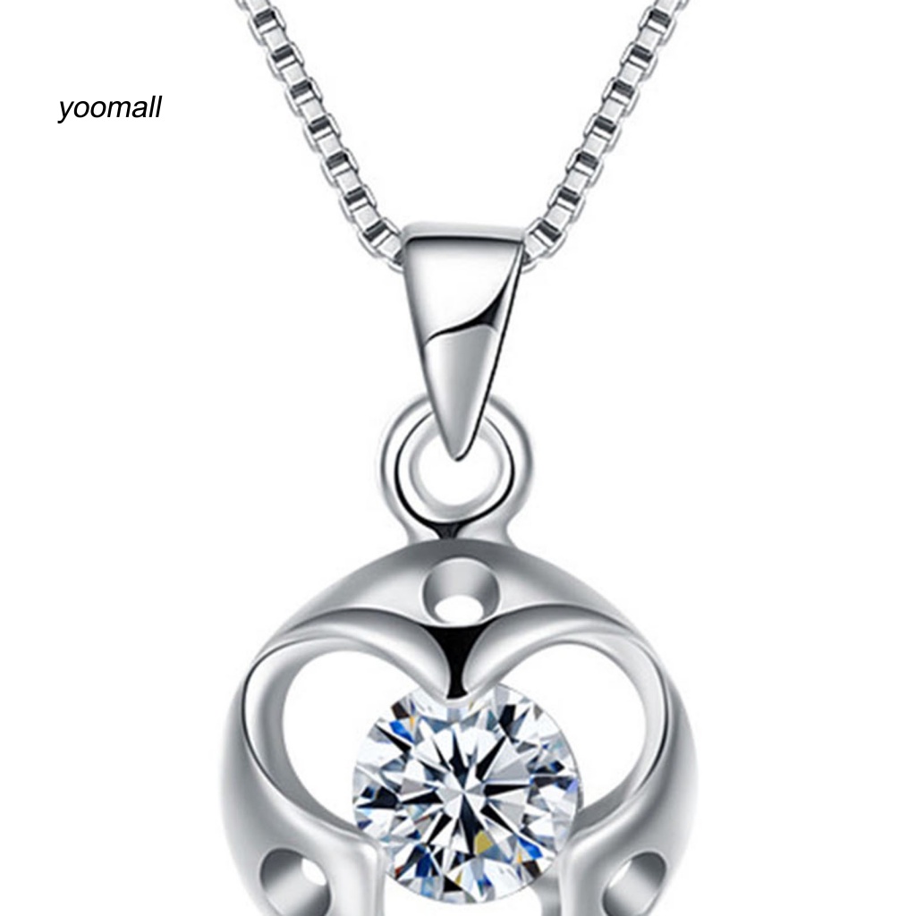 Vòng cổ Mạ Bạc 925 Mặt Hình Tròn Rỗng Đính Đá Zircon