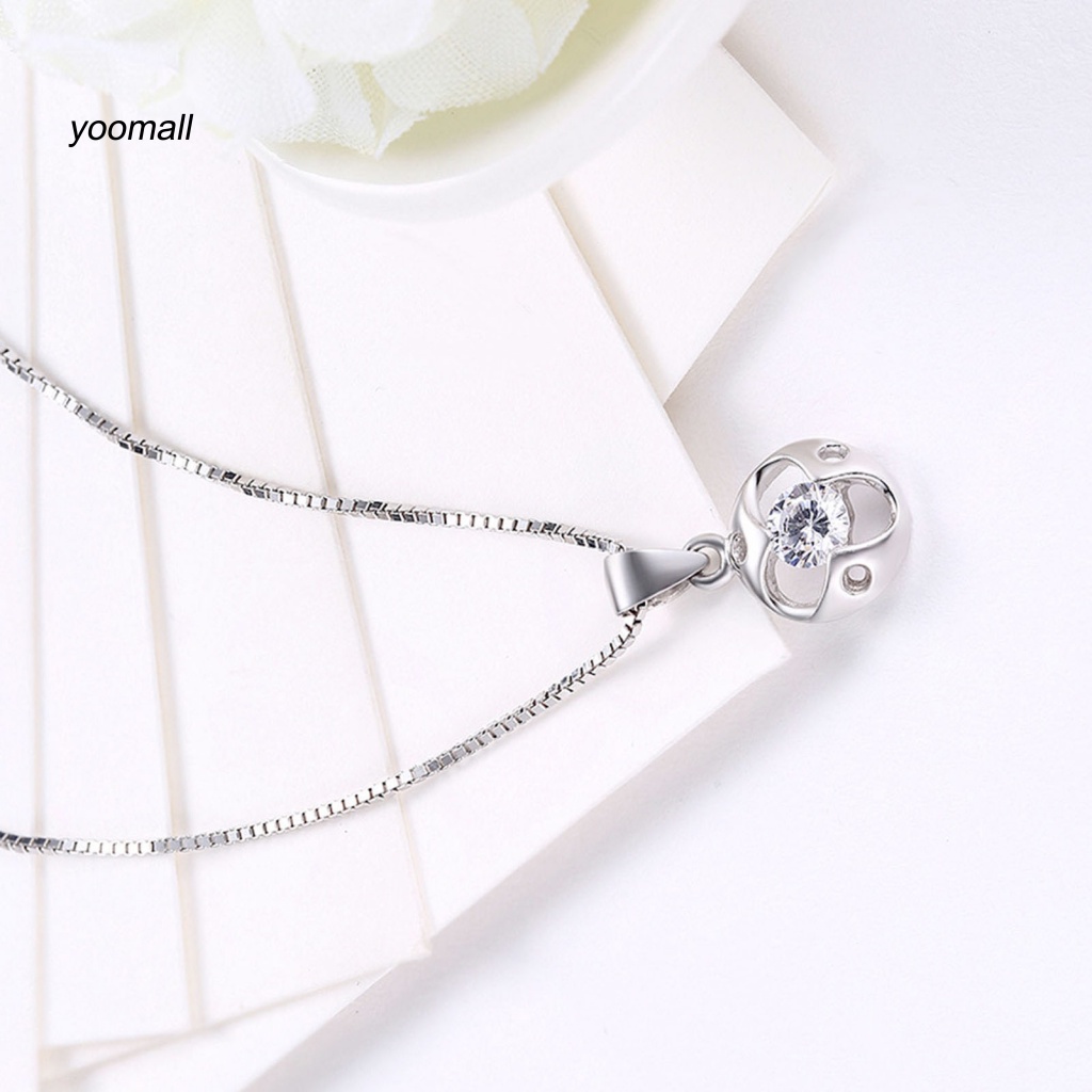 Vòng cổ Mạ Bạc 925 Mặt Hình Tròn Rỗng Đính Đá Zircon