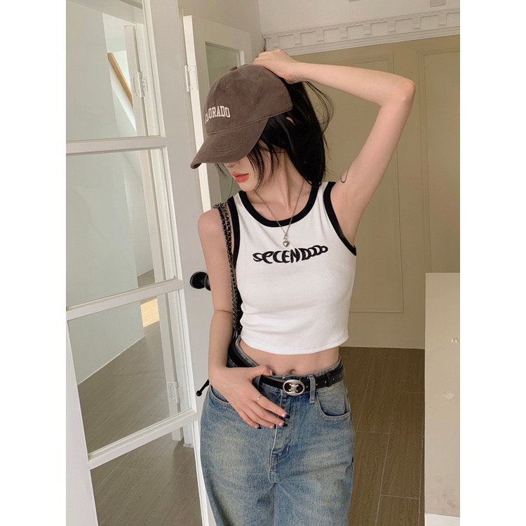 Áo Hai Dây Thêu Họa Tiết Chữ I Màu Trắng Thời Trang Mùa Hè Quyến Rũ Cho Nữ