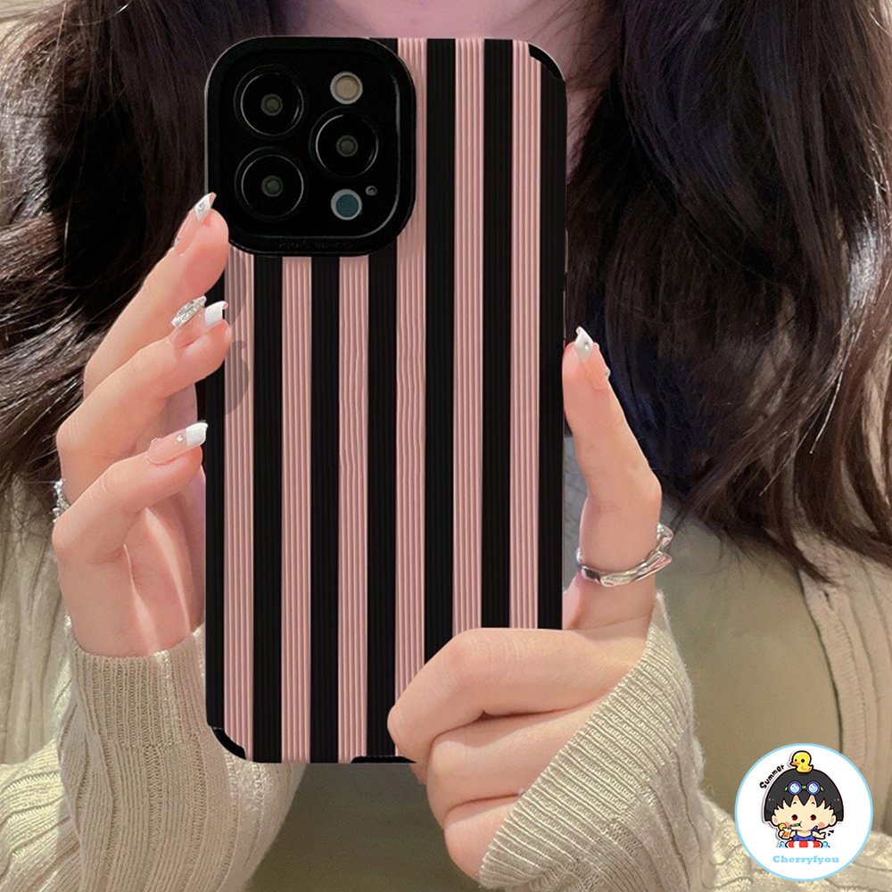 Ốp Điện Thoại TPU Họa Tiết Kẻ Sọc Màu Hồng Thời Trang Chống Trượt Cho IPhone 11 14 13 12 Pro Max X XR 8 7 Plus SE
