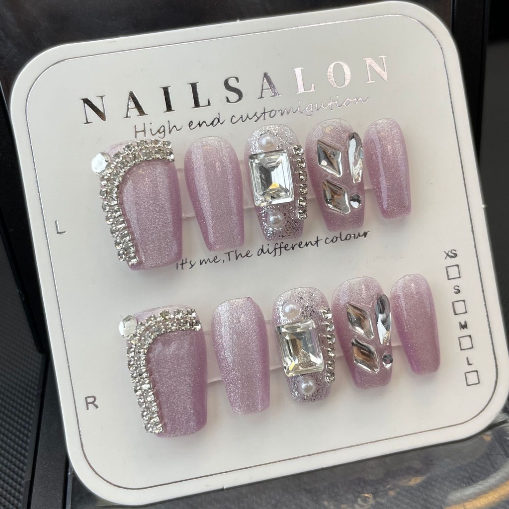 [HANDMADE] Móng Tay Giả Kim Cương Mắt Mèo Màu Gradient Sang Trọng Tái Sử Dụng Được Và Tháo Rời Được